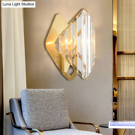 Gold Crystal Rhombus Wall Mount Lamp: Post-Modern 1/2-Bulb Lighting Fixture