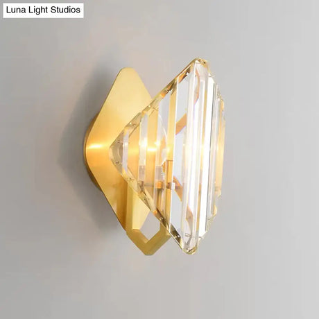 Gold Crystal Rhombus Wall Mount Lamp: Post-Modern 1/2-Bulb Lighting Fixture