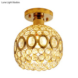 Gold Crystal Semi Flush Ceiling Lamp With Elegant Oval Design