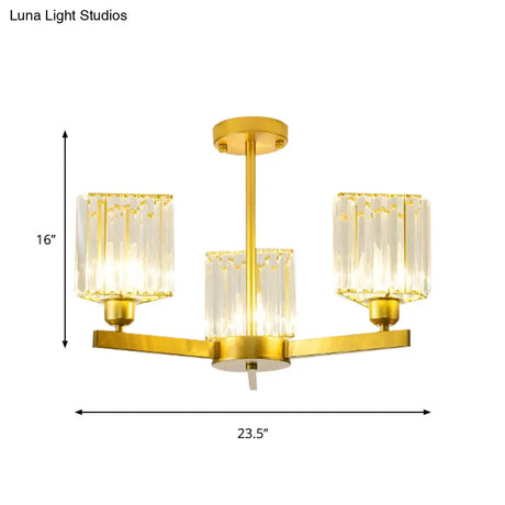 Gold Crystal Semi-Flush Mount With 3/6/8 Lights For Contemporary Living Room Lighting