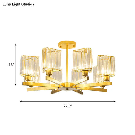 Gold Crystal Semi-Flush Mount With 3/6/8 Lights For Contemporary Living Room Lighting