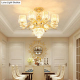 Gold Crystal Shade Chandelier Pendant Light - Contemporary 6/8 Bulbs Tapered Ceiling Hanging Design