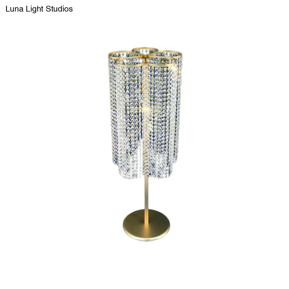 Gold Crystal Tassel Table Lamp - Modernist 1-Light For Hotels & Night Stands