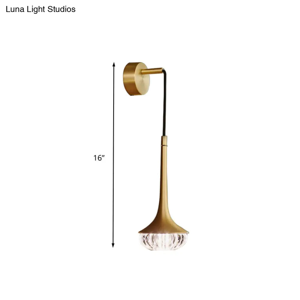 Gold Crystal Teardrop Wall Sconce Light - Modern 1-Head Led Fixture With Metal Backplate