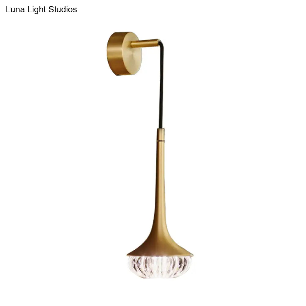 Gold Crystal Teardrop Wall Sconce Light - Modern 1-Head Led Fixture With Metal Backplate