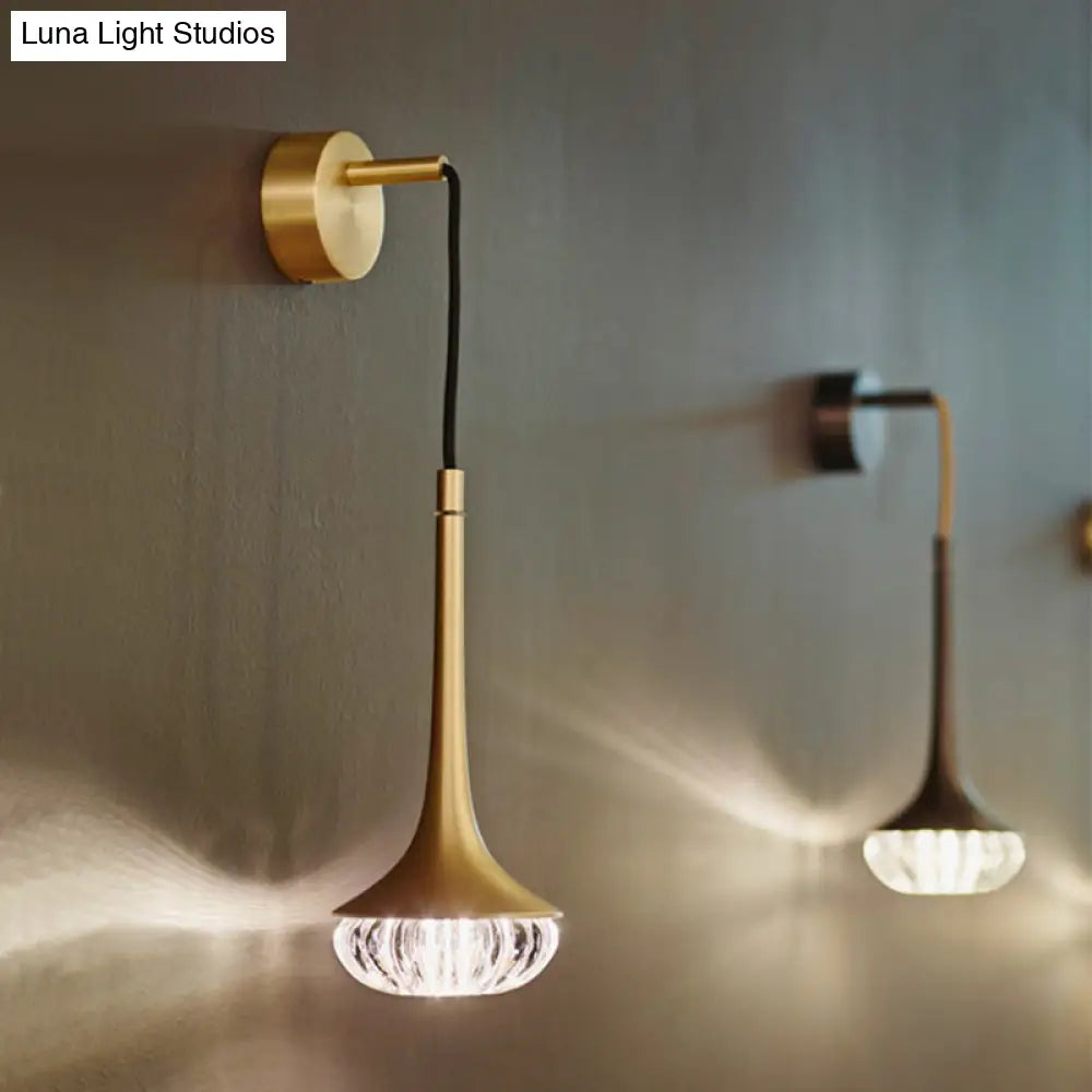 Gold Crystal Teardrop Wall Sconce Light - Modern 1-Head Led Fixture With Metal Backplate