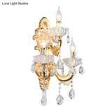 Gold Crystal Wall Light With Fish-Shaped Arm And 3 Candle Lights