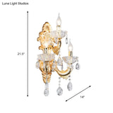 Gold Crystal Wall Light With Fish-Shaped Arm And 3 Candle Lights