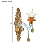Gold Crystal Wall Sconce Lamp: Traditional Curved Arm Design - Single Bulb Light Fixture