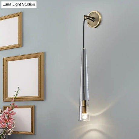 Gold Crystal Wall Sconce Light With Conical Shade - Minimalist Design 13/26 H