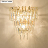 Gold Crystal Wall Sconce With 3 Modern Heads And 4 Tiers For Living Room