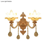 Gold Crystal Wall Sconce With Frosted Glass Shade - Perfect For Living Rooms 2 Bulbs Included!