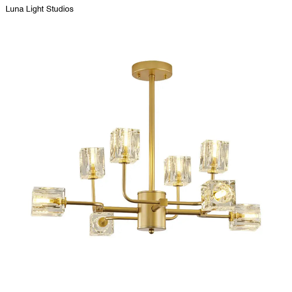 Gold Cubic Crystal Block 8-Light Chandelier Ceiling Mount Fixture