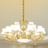 Gold Curved Downlight Pendant Chandelier With White Frosted Glass Shade 15 / A