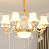Gold Curved Downlight Pendant Chandelier With White Frosted Glass Shade 8 / C