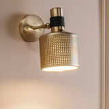 Gold Cylinder Bedroom Wall Lamp - Metal Sconce With Cutout Design