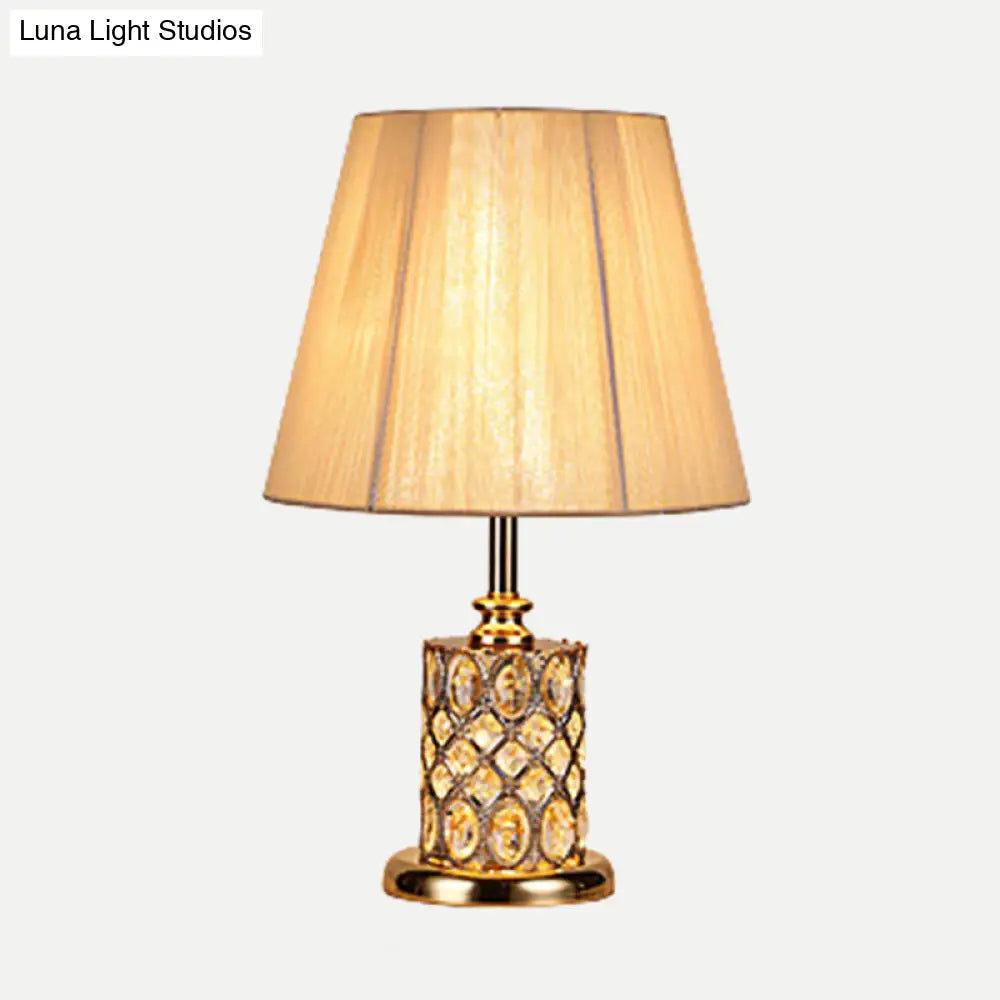Gold Cylinder Crystal Reading Lamp For Night Table With Faceted Design