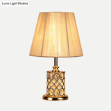 Gold Cylinder Crystal Reading Lamp For Night Table With Faceted Design