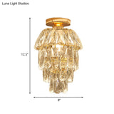 Gold Cylinder Pinecone Foyer Ceiling Lamp - Simple Crystal Design With Semi-Flush Mount 1 Bulb
