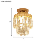 Gold Cylinder Pinecone Foyer Ceiling Lamp - Simple Crystal Design With Semi-Flush Mount 1 Bulb