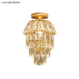 Gold Cylinder Pinecone Foyer Ceiling Lamp - Simple Crystal Design With Semi-Flush Mount 1 Bulb