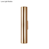 Gold Cylinder Wall Sconce Fixture Modern Style 2/3 Width Led Metal Lamp In For Corridor