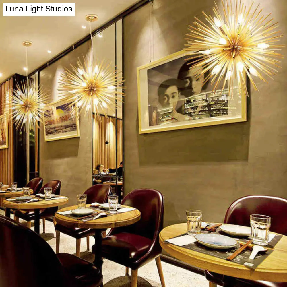 Gold Dandelion Pendant: Modern Metal Chandelier For Living Room