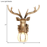 Gold Deer Head Sconce Light - Country Resin 17/25 Indoor Wall Mount