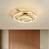 Gold Double Hoop Semi Flush Mount Led Ceiling Light Fixture In Warm/White 19.5/23.5 Inch Wide