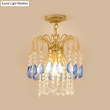 Gold Double - Layered Crystal Ceiling Mount Light Fixture - Modern Semi Flush Design