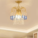 Gold Double - Layered Crystal Ceiling Mount Light Fixture - Modern Semi Flush Design