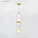 Gold Double Light Oblong Pendant Lamp - Modern Metal Suspension