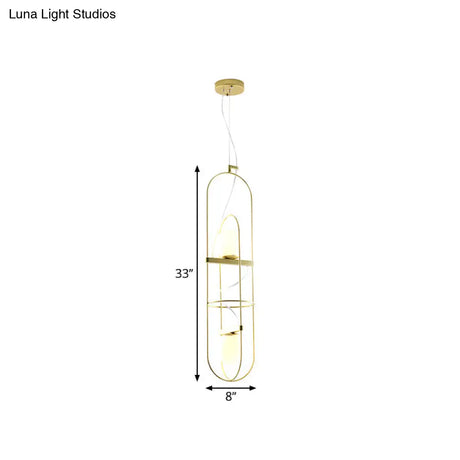 Gold Double Light Oblong Pendant Lamp - Modern Metal Suspension