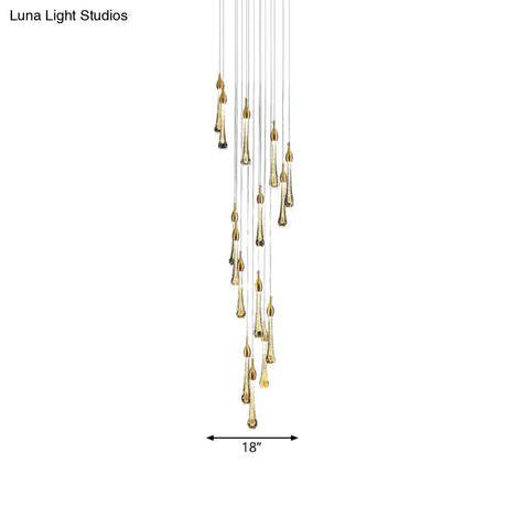 Gold Droplet Stairs Pendant Light With Water Glass: Modernist Hanging Lamp Kit