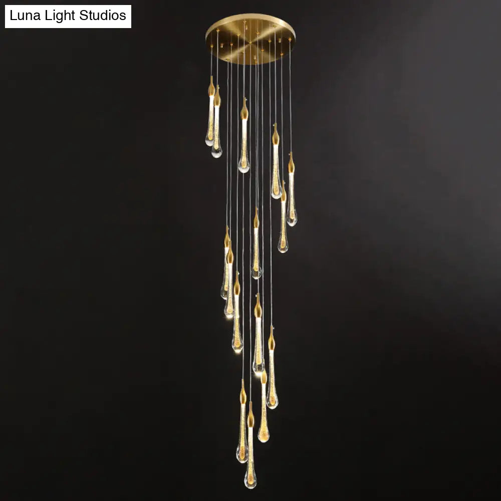 Gold Droplet Stairs Pendant Light With Water Glass: Modernist Hanging Lamp Kit