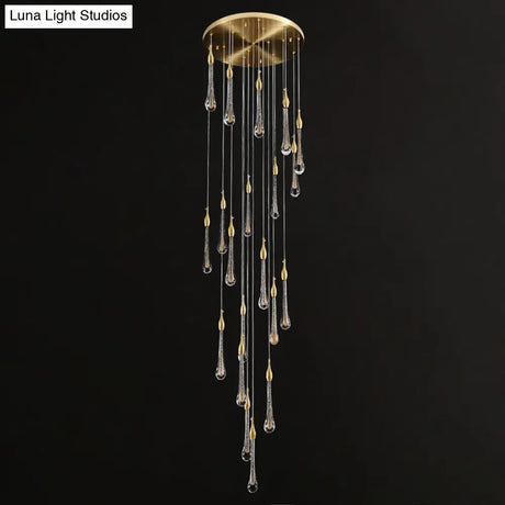 Gold Droplet Stairs Pendant Light With Water Glass: Modernist Hanging Lamp Kit