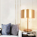 Gold Drum Desk Light: Modern 1-Head Fabric Task Lighting With Metal Base
