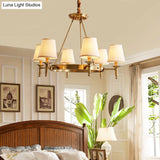 Gold Fabric Bedroom Chandelier - Minimalist Conic Ceiling Light Fixture