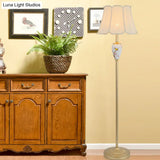 Gold Fabric Flared Floor Light: Classic 1-Light Accent Lamp For Living Room With Scalloped Trimming