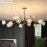 Gold Finish Chandelier With Metallic Branch Design And Clear Crystal Shade