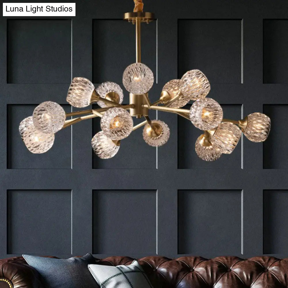 Gold Finish Chandelier With Metallic Branch Design And Clear Crystal Shade
