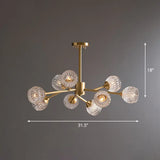 Gold Finish Chandelier With Metallic Branch Design And Clear Crystal Shade 9 /