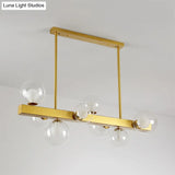 Gold Finish Chandelier With Orb Shade - Post Modern Design 8 Lights Perfect For Dining Room