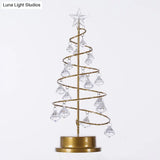 Gold Finish Christmas Tree Led Night Lamp With Acrylic Crystals - Battery Operated Table Light