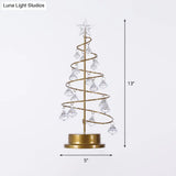 Gold Finish Christmas Tree Led Night Lamp With Acrylic Crystals - Battery Operated Table Light
