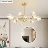 Gold Finish Dimpled Glass Cup Chandelier - Postmodern Hanging Lamp For Living Room