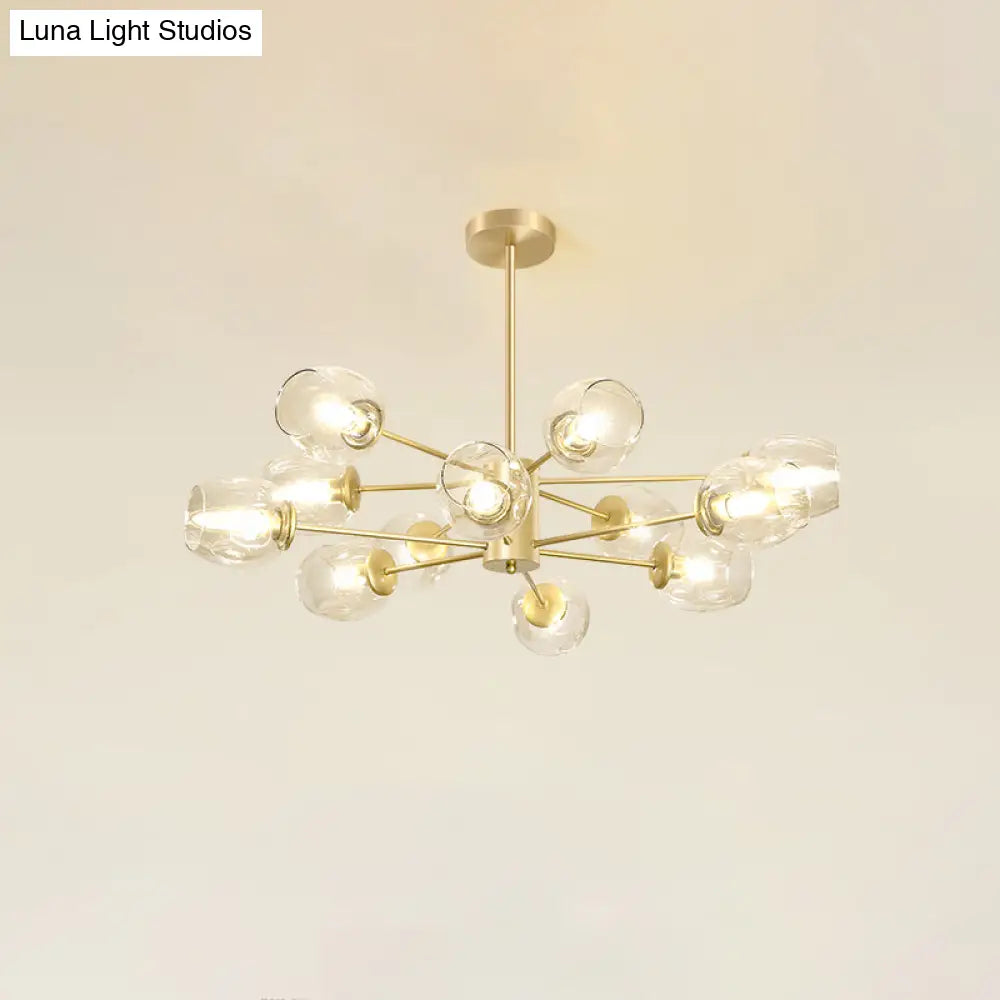 Gold Finish Dimpled Glass Cup Chandelier - Postmodern Hanging Lamp For Living Room