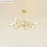 Gold Finish Dimpled Glass Cup Chandelier - Postmodern Hanging Lamp For Living Room