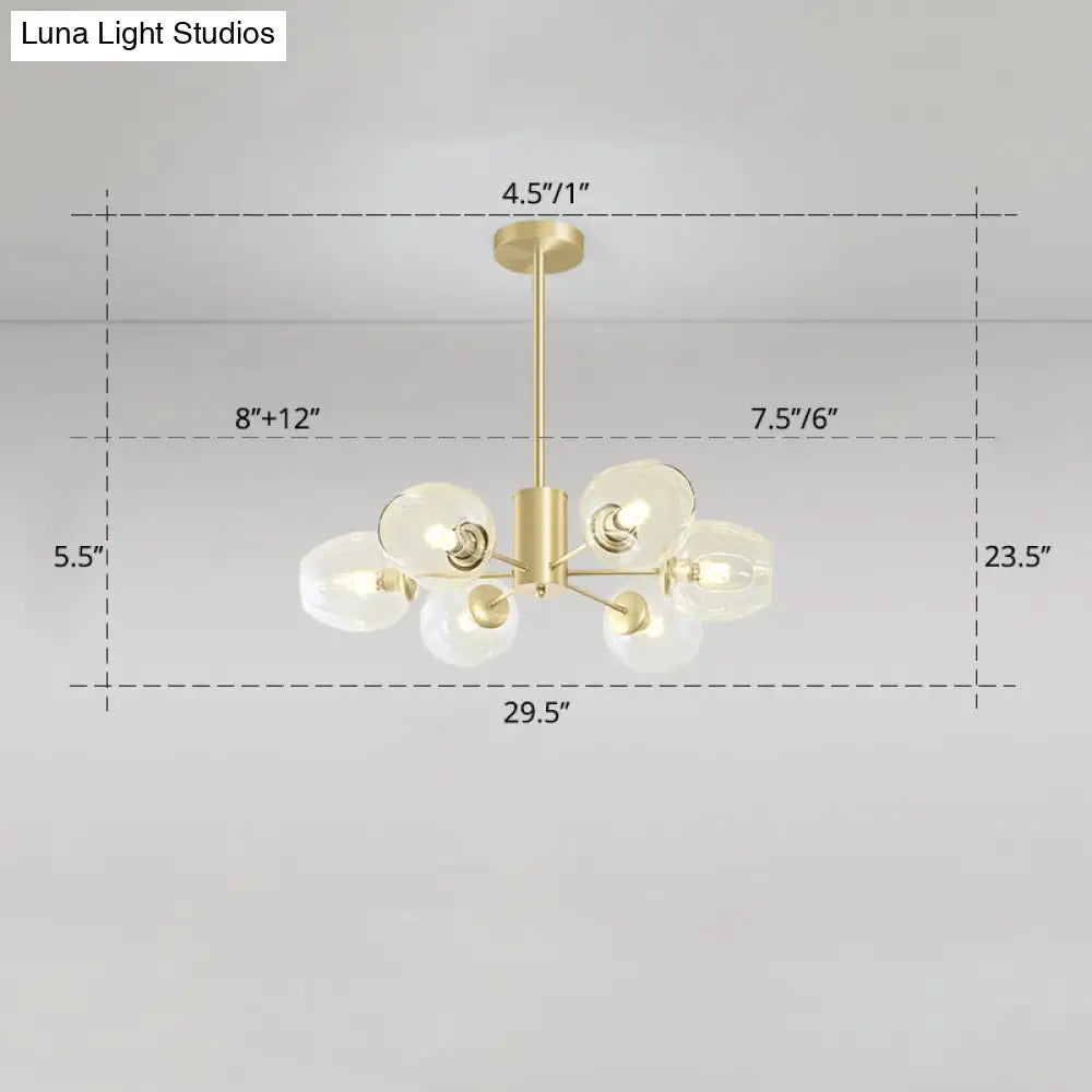 Gold Finish Dimpled Glass Cup Chandelier - Postmodern Hanging Lamp For Living Room