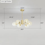 Gold Finish Dimpled Glass Cup Chandelier - Postmodern Hanging Lamp For Living Room
